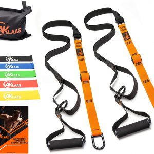Bodyweight Resistance Training Straps Bundle - Fitness Suspension Trainer Equipment Kit + Door Anchor +5 Exercise Loop Bands | Home Suspension Workout Straps kit